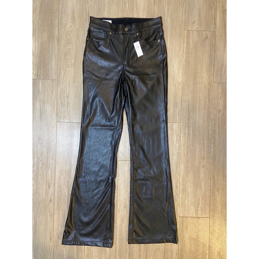 GAP Womens Black Faux Leather 70s Flare High Rise Pants Size 26 / 2R New